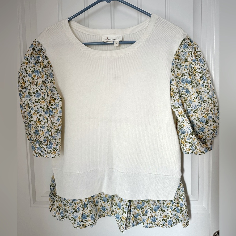 Anthropologie Layered Poplin-Sleeve Sweater
